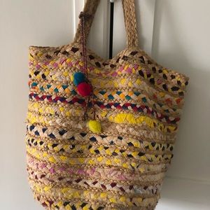 Colorful oversized jute beach bag